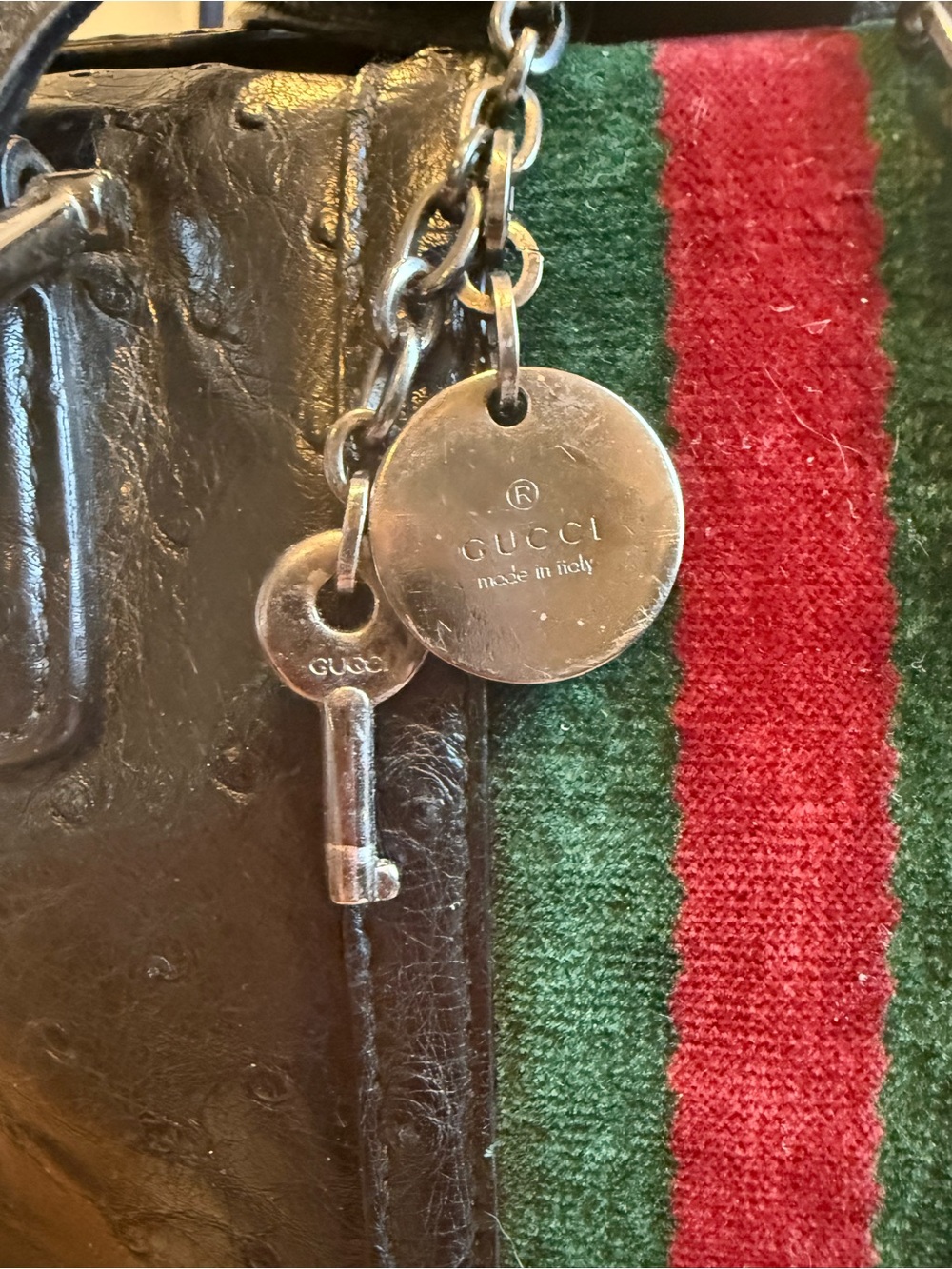 Rare Gucci Archival Ostrich Leather Web Stripe Satchel Bag Vintage Collector - Picture 7 of 8